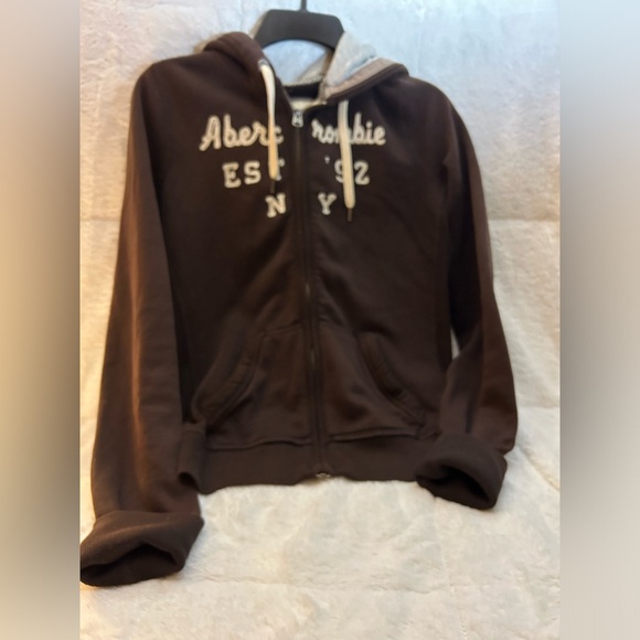 Abercrombie & Fitch brown sweat jacket size Medium with hoodie front pockets - Picture 7 of 12